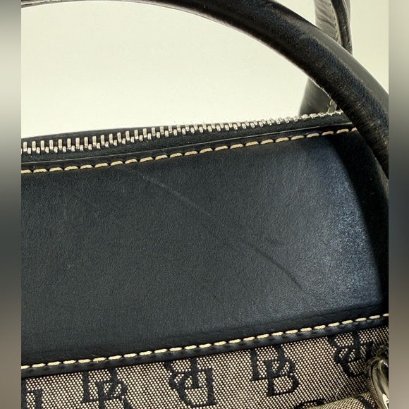 VTG Dooney & Bourke Canvas Double Pocket Satchel Gray DB Monogram Crossbody - Picture 4 of 16